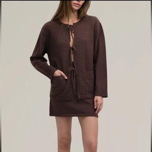 NTW Chestnut brown knit skirt & cardigan sweater set